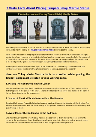 7 Vastu Facts About Placing Tirupati Balaji Marble Statue