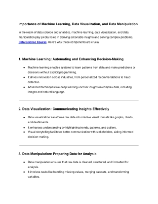 Importance of Machine Learning, Data Visualization, and Data Manipulation