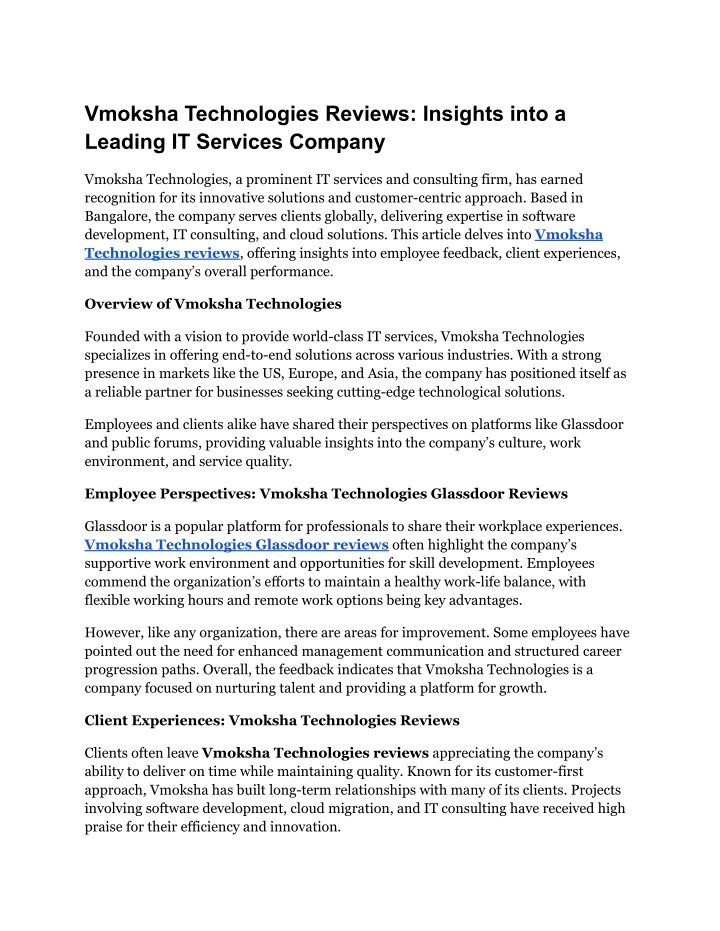 vmoksha technologies reviews insights into