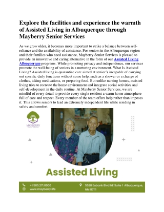 Discover the Comfort and Care of Assisted Living in Albuquerque with Mayberry Senior Services