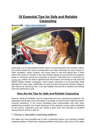 10 Essential Tips for Safe and Reliable Carpooling