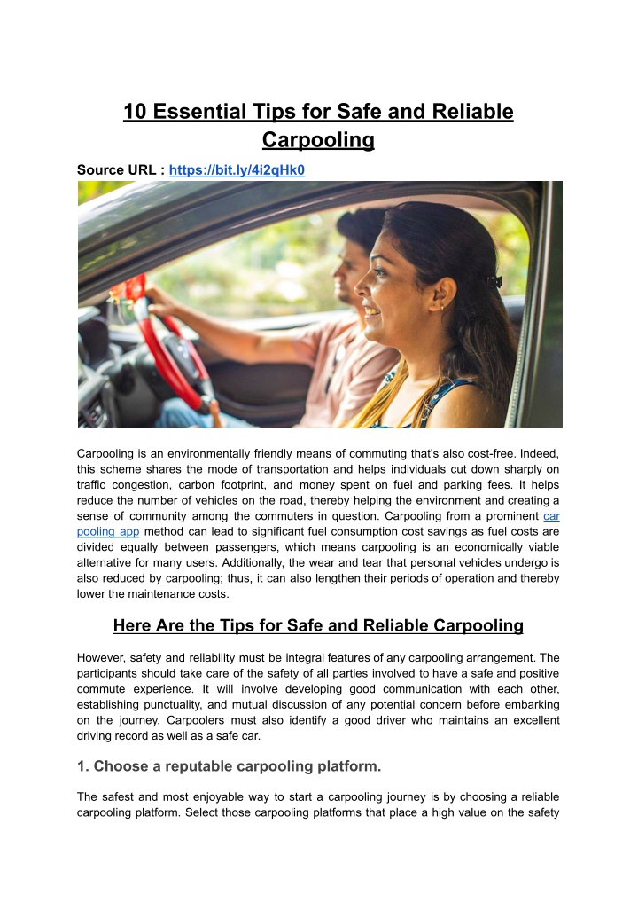 10 essential tips for safe and reliable carpooling