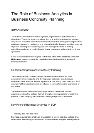The Role of Business Analytics in Business Continuity Planning