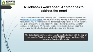 quickbooks won t open approaches to address the error