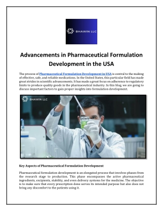 Pharmaceutical Formulation Development in the USA