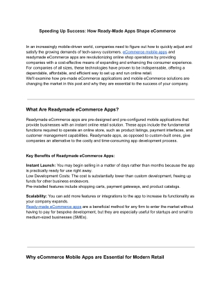 Speeding Up Success: How Ready-Made Apps Shape eCommerce