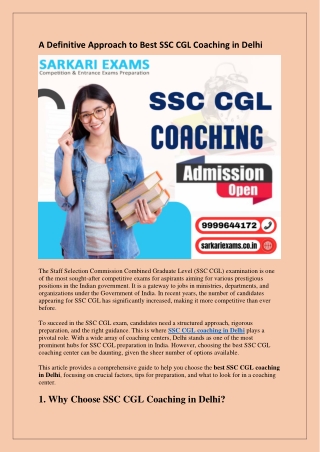 A Definitive Approach to Best SSC CGL Coaching in Delhi