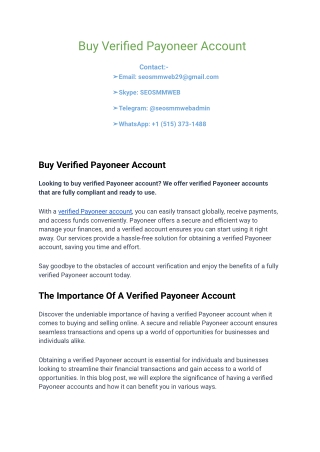 Where can I Buy Verified  Payoneer account ?