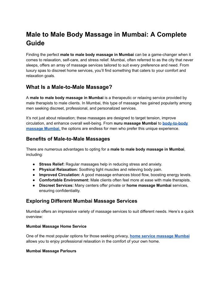 male to male body massage in mumbai a complete