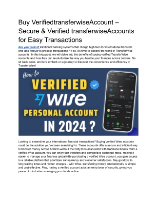 Buy VerifiedtransferwiseAccount – Secure & Verified transferwiseAccounts for Easy Transactions
