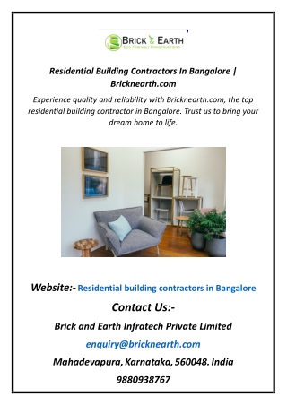 Residential Building Contractors In Bangalore  Bricknearth.com