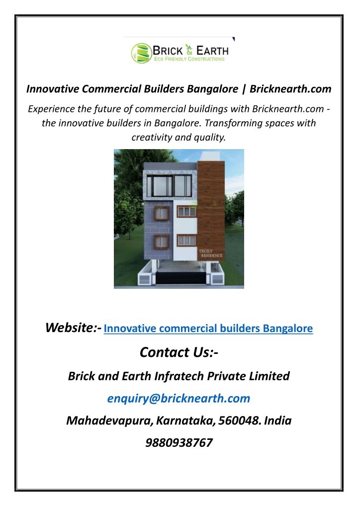 innovative commercial builders bangalore