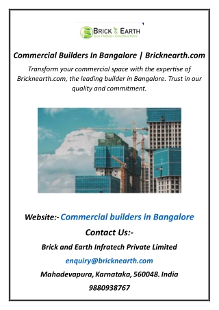 Commercial Builders In Bangalore  Bricknearth.com