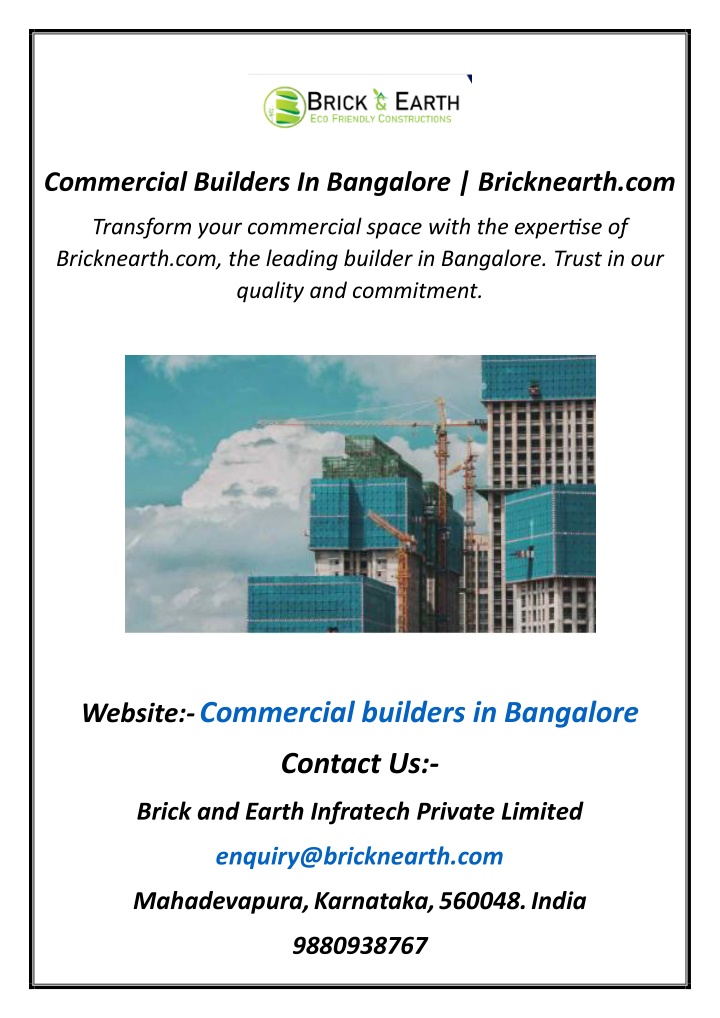 commercial builders in bangalore bricknearth com