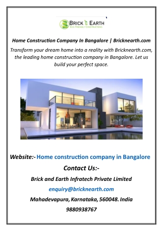 Home Construction Company In Bangalore  Bricknearth