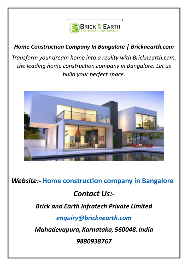 home construction company in bangalore