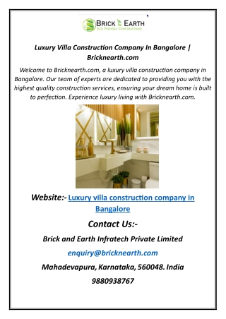 Luxury Villa Construction Company In Bangalore  Bricknearth