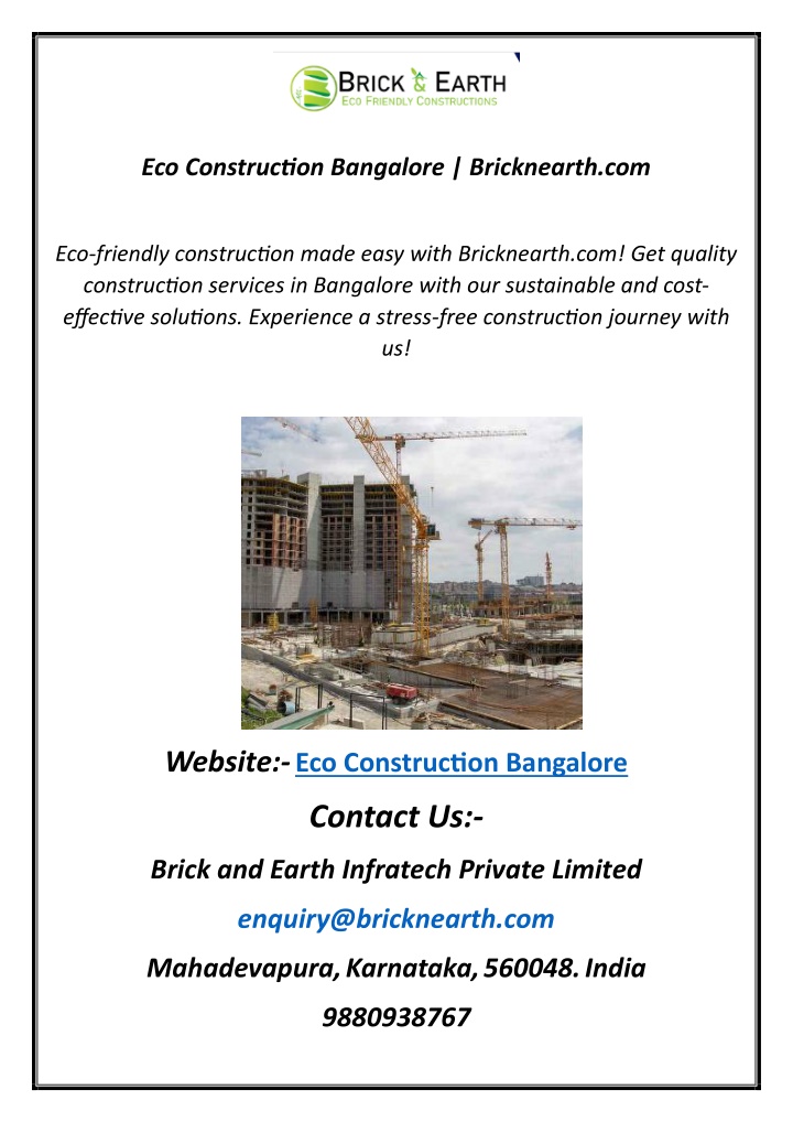 eco construction bangalore bricknearth com