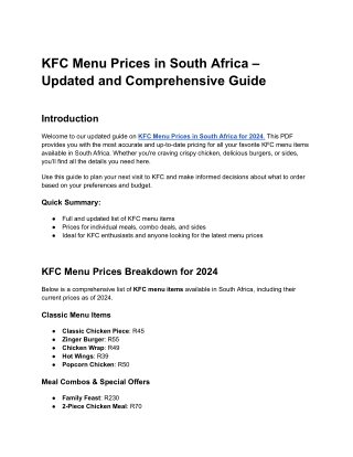 kfc menu prices in south africa updated