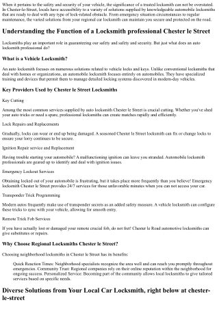 Diverse Solutions from Your Local Car Locksmith, right below at chester-le-stree