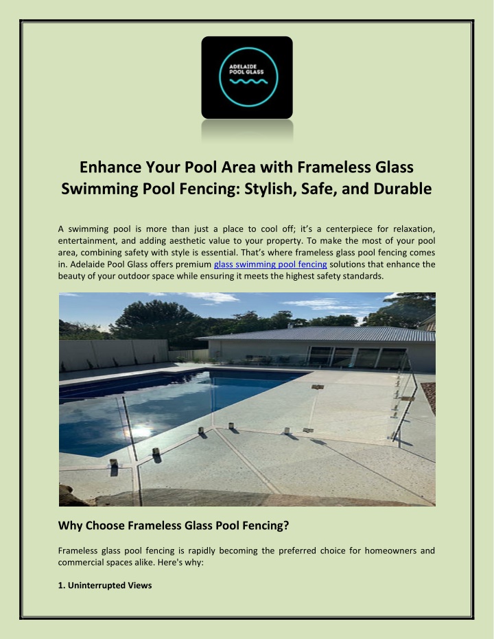 enhance your pool area with frameless glass