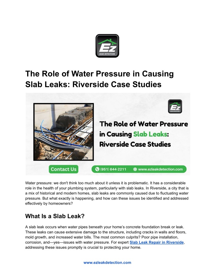 the role of water pressure in causing slab leaks