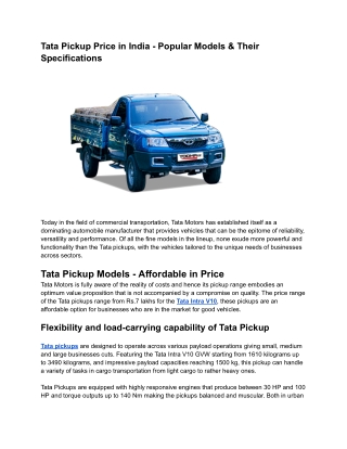 tata pickup price in india popular models their