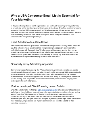 Why a USA Consumer Email List is Essential for Your Marketing