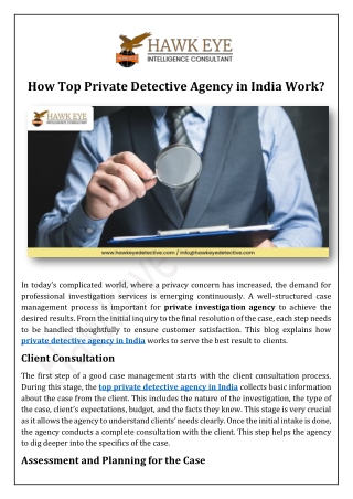 How Top Private Detective Agency in India Work?