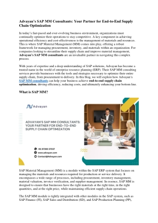 Advayan’s SAP MM Consultants Your Partner for End-to-End Supply Chain Optimization