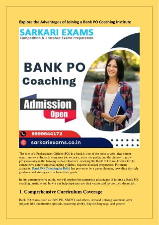 Explore the Advantages of Joining a Bank PO Coaching Institute