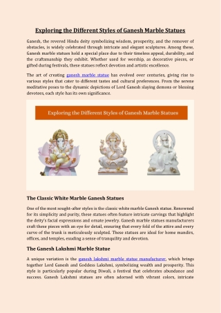 Exploring the Different Styles of Ganesh Marble Statues