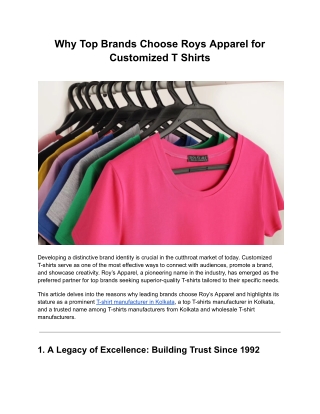 Why Top Brands Choose Roy's Apparel for Customized T Shirts