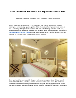 own your dream flat in goa and experience coastal