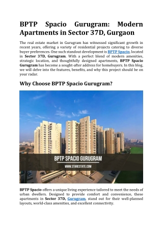 BPTP Spacio Gurugram | Apartments in Sector 37D Gurgaon