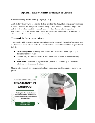 Top Acute Kidney Failure Treatment in Chennai