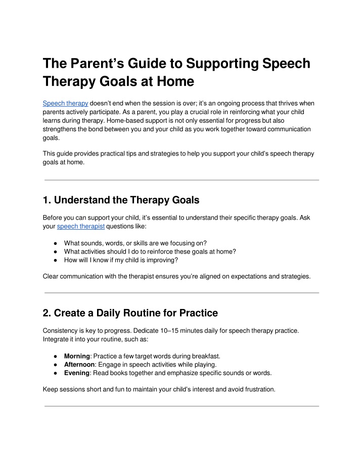 the parent s guide to supporting speech therapy goals at home