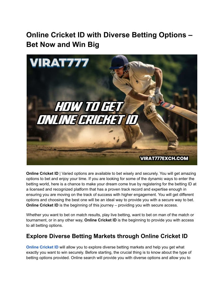 online cricket id with diverse betting options