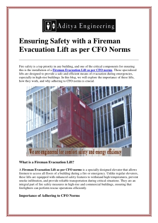 Ensuring Safety with a Fireman Evacuation Lift as per CFO Norms