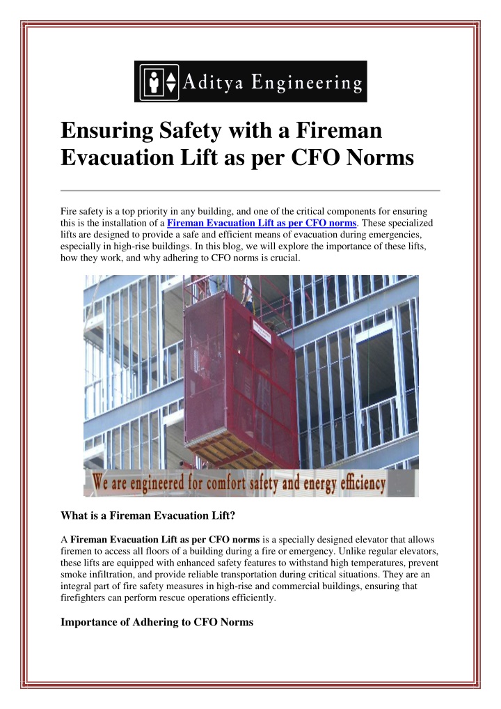 ensuring safety with a fireman evacuation lift