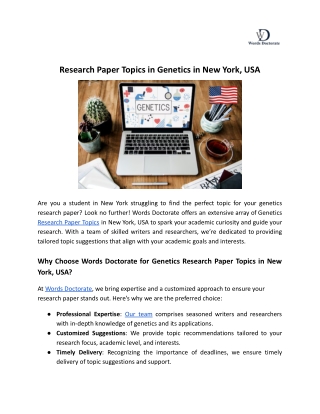 Research Paper Topics in Genetics in New York, USA