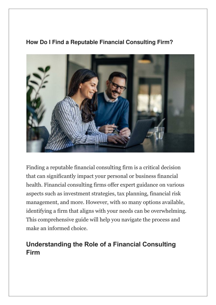 how do i find a reputable financial consulting