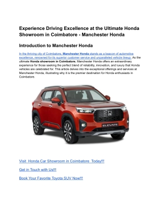 Experience Driving Excellence at the Ultimate Honda Showroom in Coimbatore - Manchester Honda