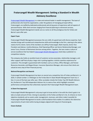 Fratarcangeli Wealth Management Setting a Standard in Wealth Advisory Excellence