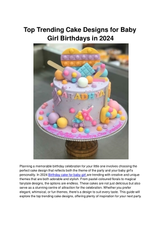 Top Trending Cake Designs for Baby Girl Birthdays in 2024