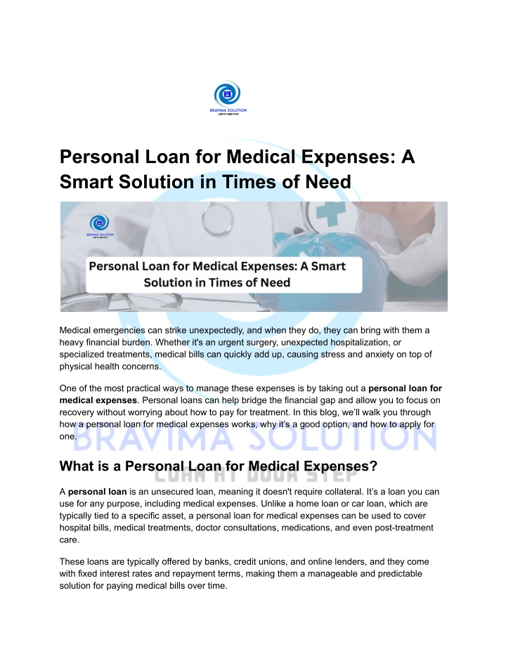 personal loan for medical expenses a smart