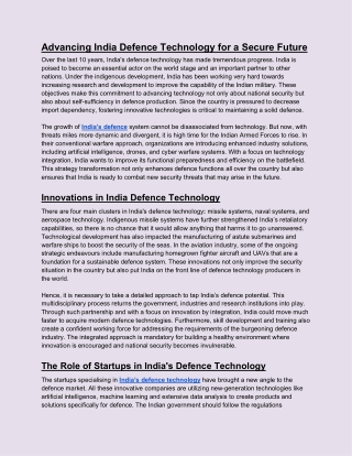 Advancing India Defence Technology for a Secure Future