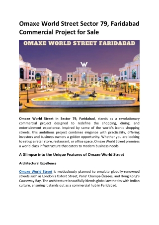 Omaxe World Street - Commercial Project for Sale in Faridabad