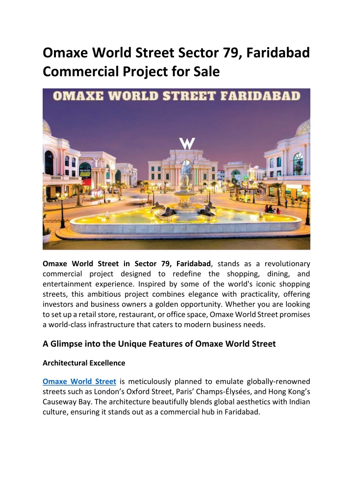 omaxe world street sector 79 faridabad commercial