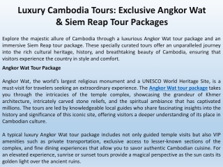 Luxury Cambodia Tours Exclusive Angkor Wat & Siem Reap Tour Packages